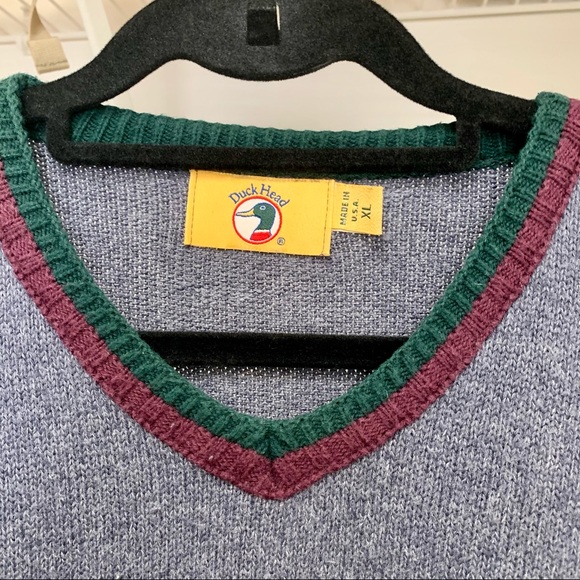 Vintage Duck Head Gray V Neck Striped Sweater XL - Picture 6 of 6